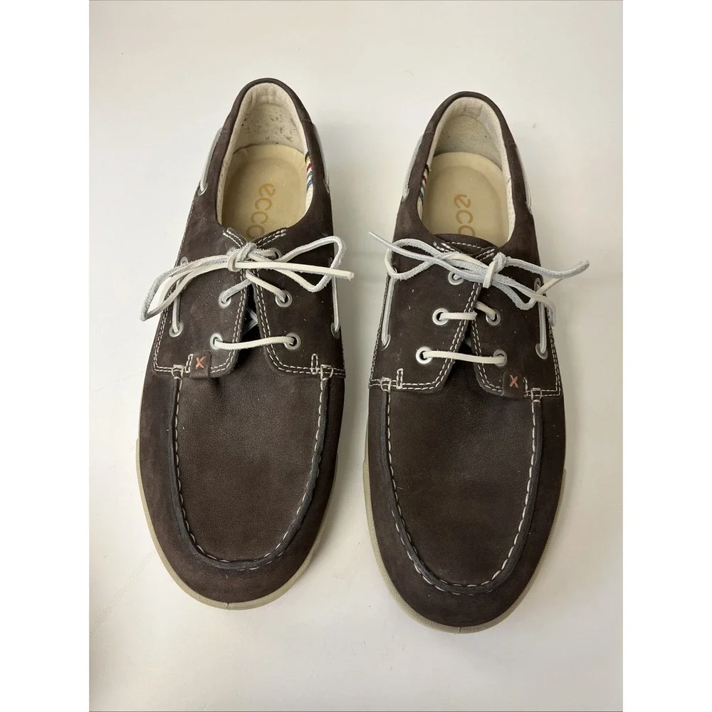 Ecco Shoes Men's 45‎ 11-11.5 Boat Lace Up Brown Suede Leather Casual